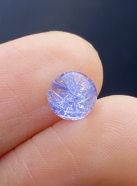 天然水晶蓝发晶吊坠圆珠DIY蓝线石单珠饰品可做戒指6mm一物一图