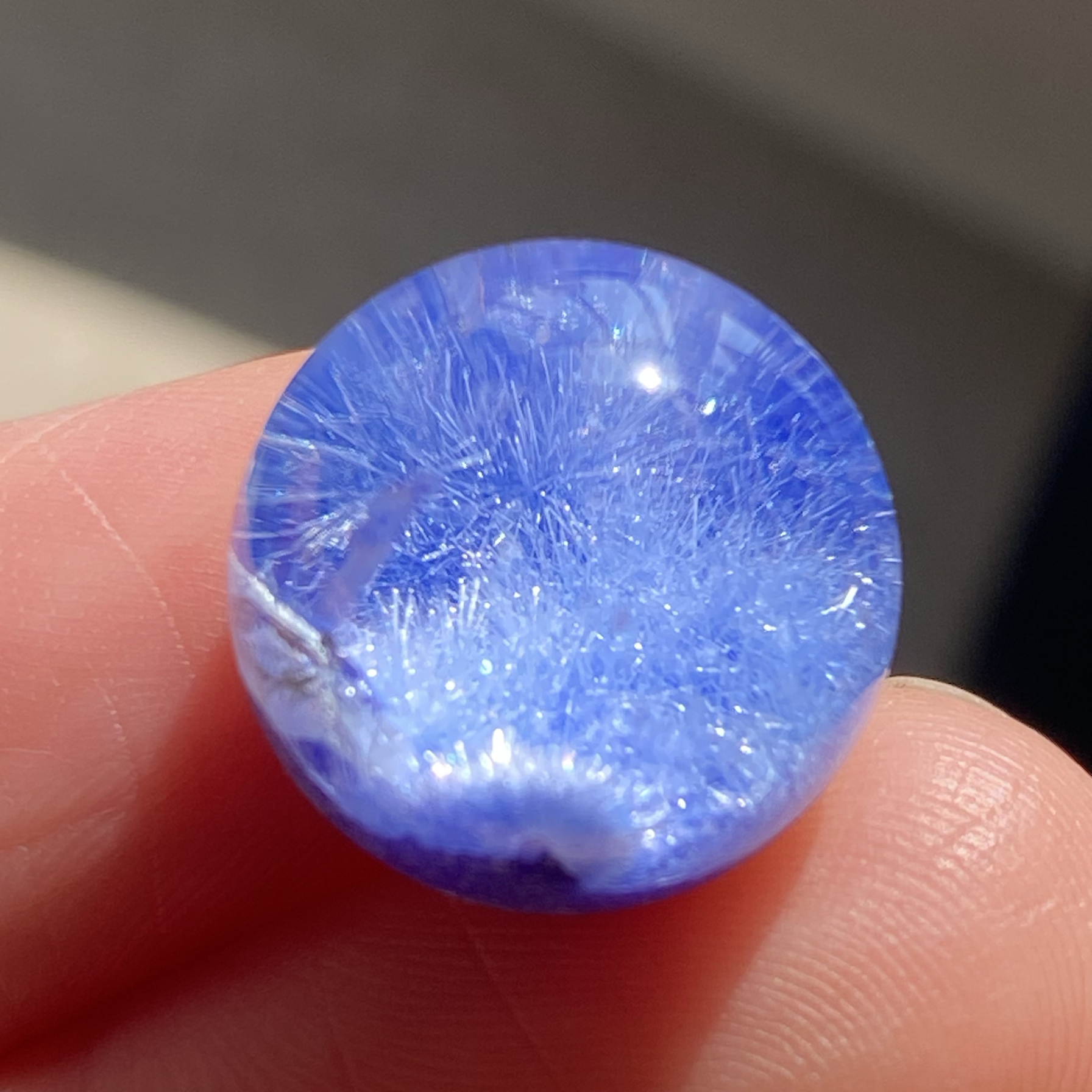 天然水晶藍(lán)發(fā)晶包裹晶中晶吊墜圓珠DIY水晶單珠配珠項鏈14.5mm