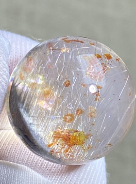 天然水晶黑银钛共生红胶花吊坠圆珠DIY银钛单珠饰品项链17.5mm