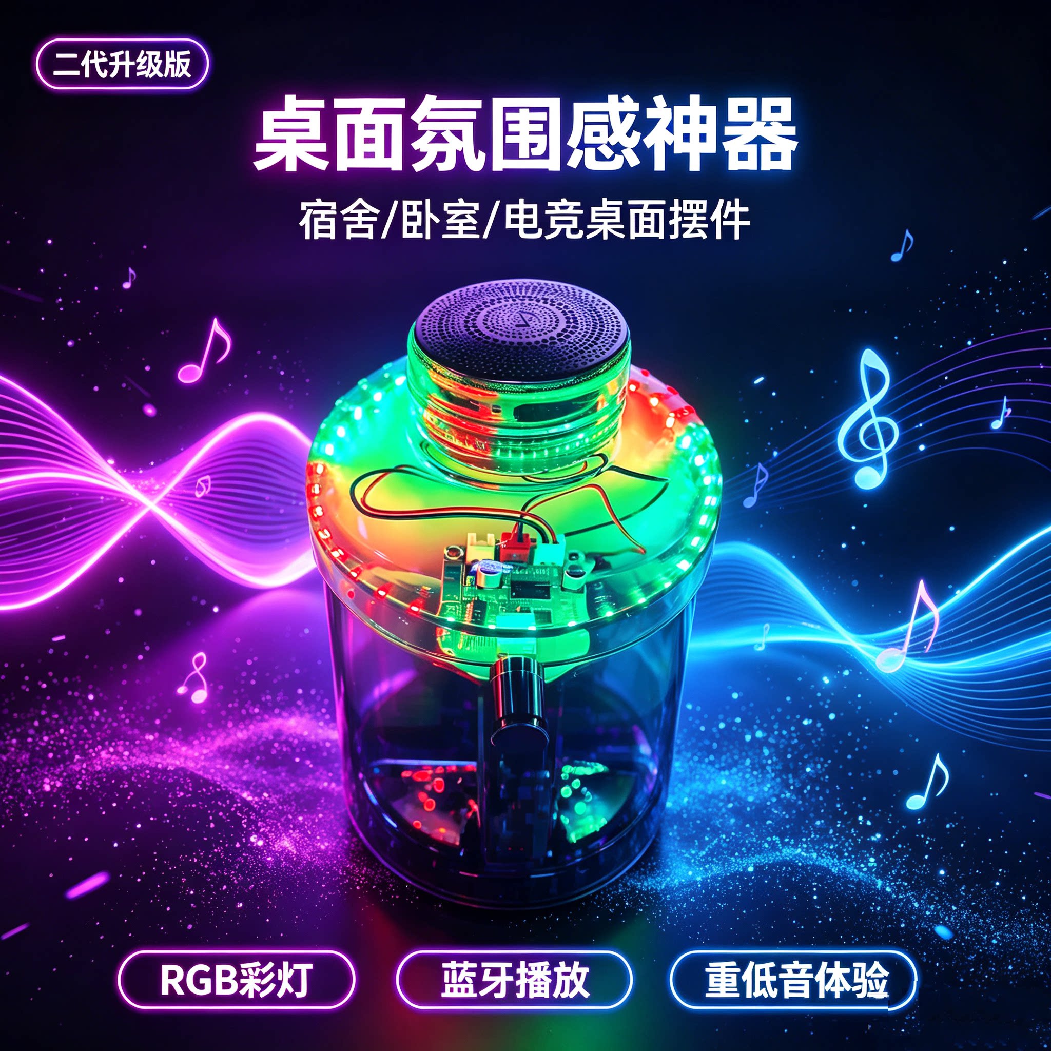 DIY吨吨桶蓝牙充电音箱带氛围彩灯桌面创意摆件律动灯光电竞音响