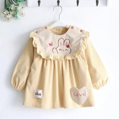 宝宝吃饭围兜秋冬长袖 女童围裙外穿洋气防水围衣小童罩衣反穿衣