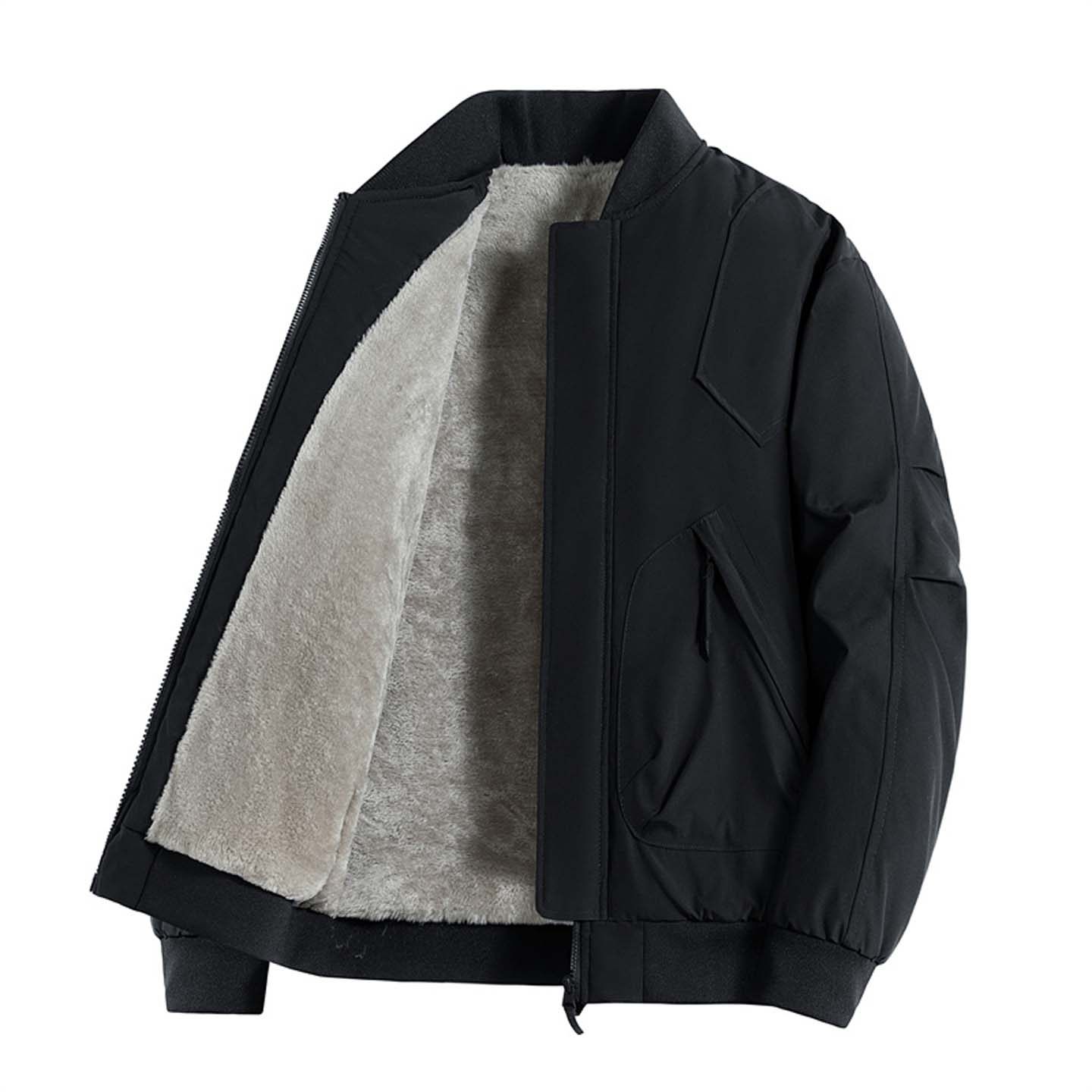 加绒加厚工装外套男士秋冬季美式棒球领飞行员夹克大码宽松上衣男