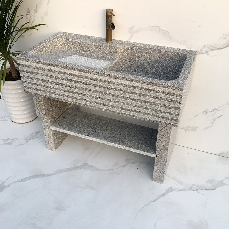 室外石头洗手盆花岗岩洗衣槽带搓板阳台大理石洗衣池花园石头水槽
