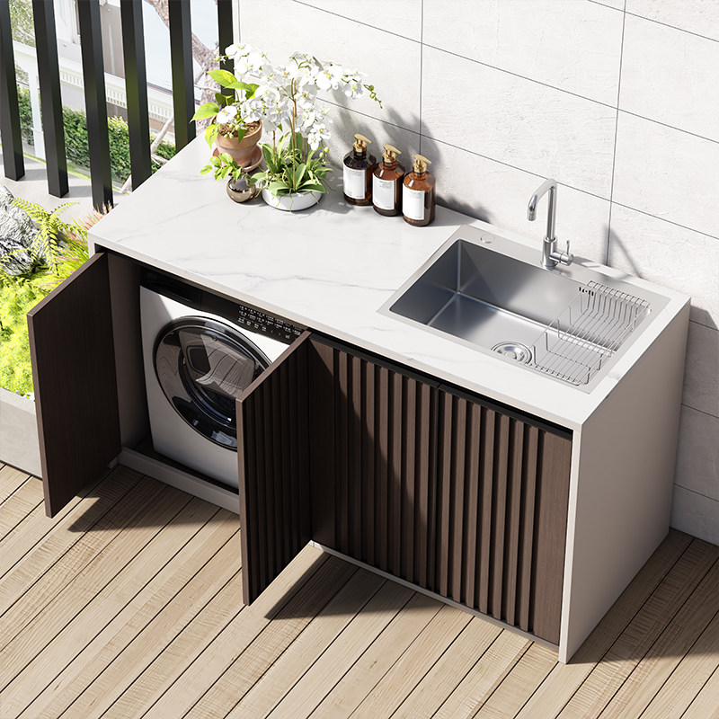 户外全铝合金岩板洗衣机一体柜室外花园别墅水槽防水防晒洗手台盆