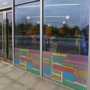 世界各国欢迎光临welcome文字店铺咖啡餐厅磨砂玻璃门窗贴纸布置