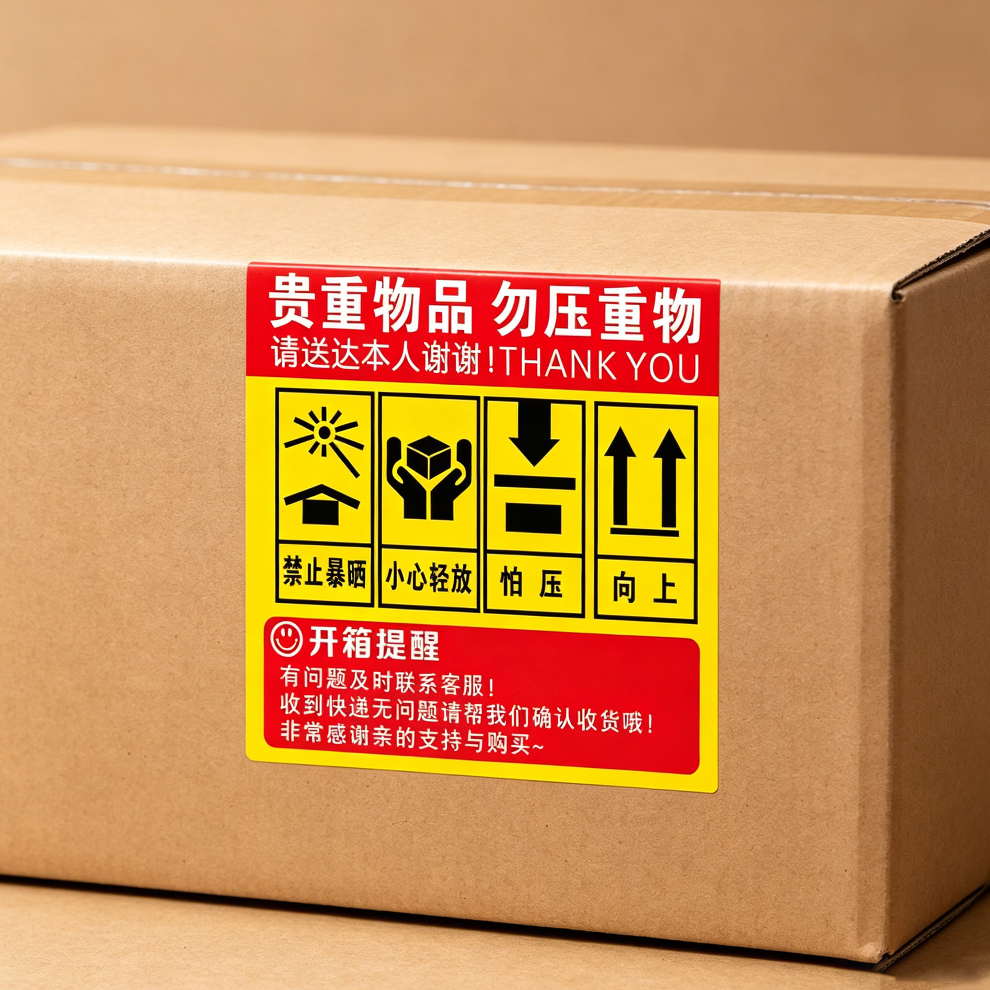 定制纸箱防水不干胶安全警示标签