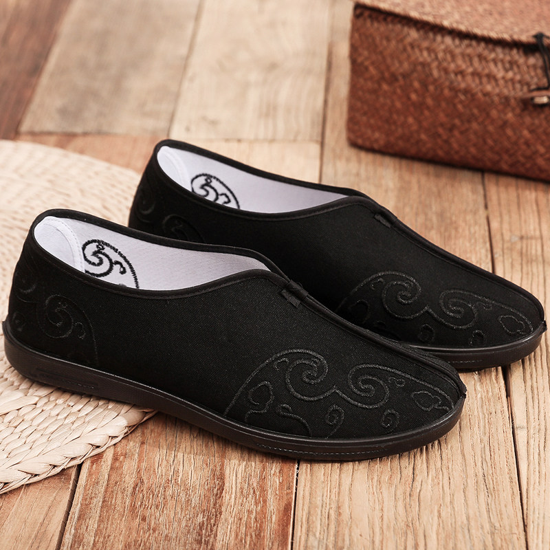 春秋老北京布鞋男单鞋黑色一脚蹬功夫鞋撒鞋舒适透气中老年爸爸鞋