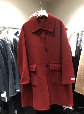 欧洲站2023年秋装新款时尚双面羊绒大衣外套单排扣大口袋宽松显瘦