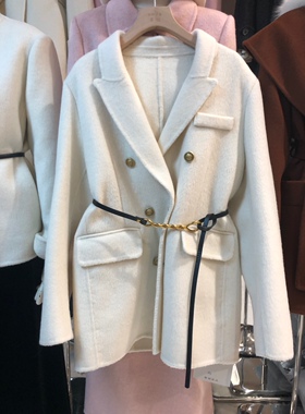 亚拉双排扣时尚气质羊毛西装呢子外套100%羊毛纯色双面羊绒大衣女