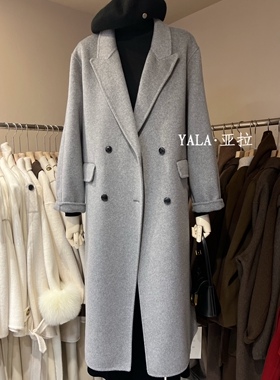 YALA亚拉双面羊毛绒大衣女中长款2023高档风衣秋冬纯羊毛呢子外套