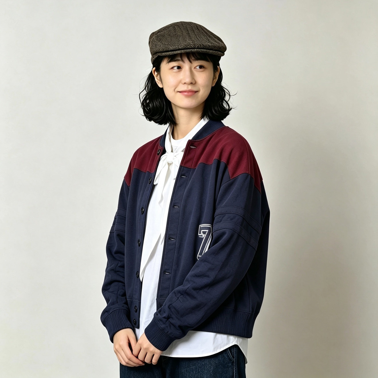 日系R+通勤学院风拼色开衫外套女