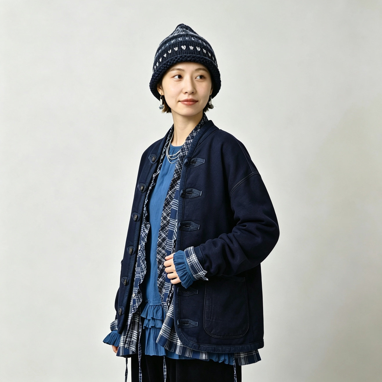 日系元单R双层布开衫卫衣外套女
