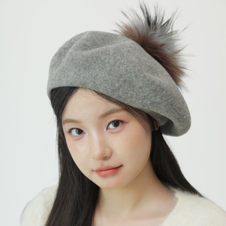 出口品质日本秋冬100%澳洲羊毛大头围贝雷帽女百搭显脸小真毛球帽