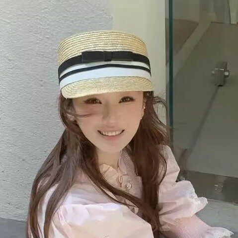 ins 天然麦秸草编织骑士帽马术帽子女夏季鸭舌帽礼帽防晒遮阳草帽