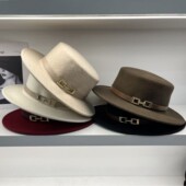 平顶帽秋冬复古宽檐帽子潮 男士 欧洲风法式 小皮扣澳洲羊毛礼帽女款