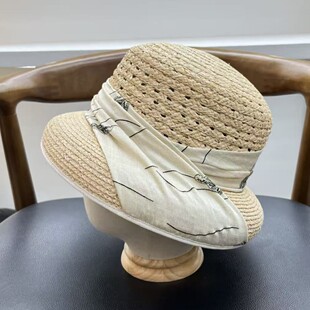 高品质日本ca4la 防晒帽子女遮阳草帽蝴蝶结百搭赫本风盆帽渔夫帽