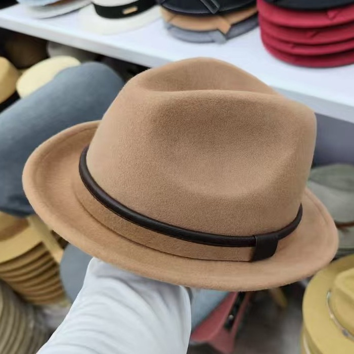 韩版潮秋冬纯羊毛卷边短檐小礼帽男女士英伦时尚百搭情侣帽爵士帽