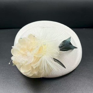 新款优雅百搭草帽宴会帽子高贵大气回族女士包头帽羽毛花朵空姐帽