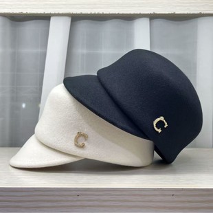 日本 ca4la羊毛鸭舌帽女马术帽毛呢英伦百搭骑士帽秋冬显脸小礼帽