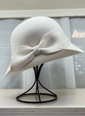 洋气秋冬天白色帽子女款优雅百搭女士2024新款羊毛冬季显脸小礼帽