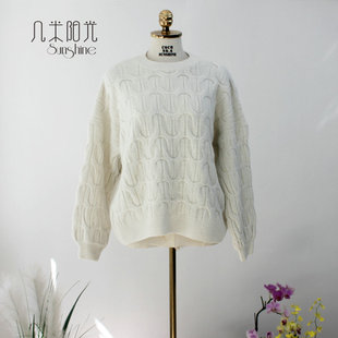2025纯白麻花套头毛线衫 长袖保暖羊绒圆领外套 文艺百搭毛衣