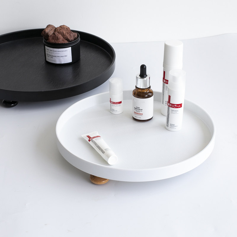 水杯托盘塑料盘圆形带木脚收纳盘