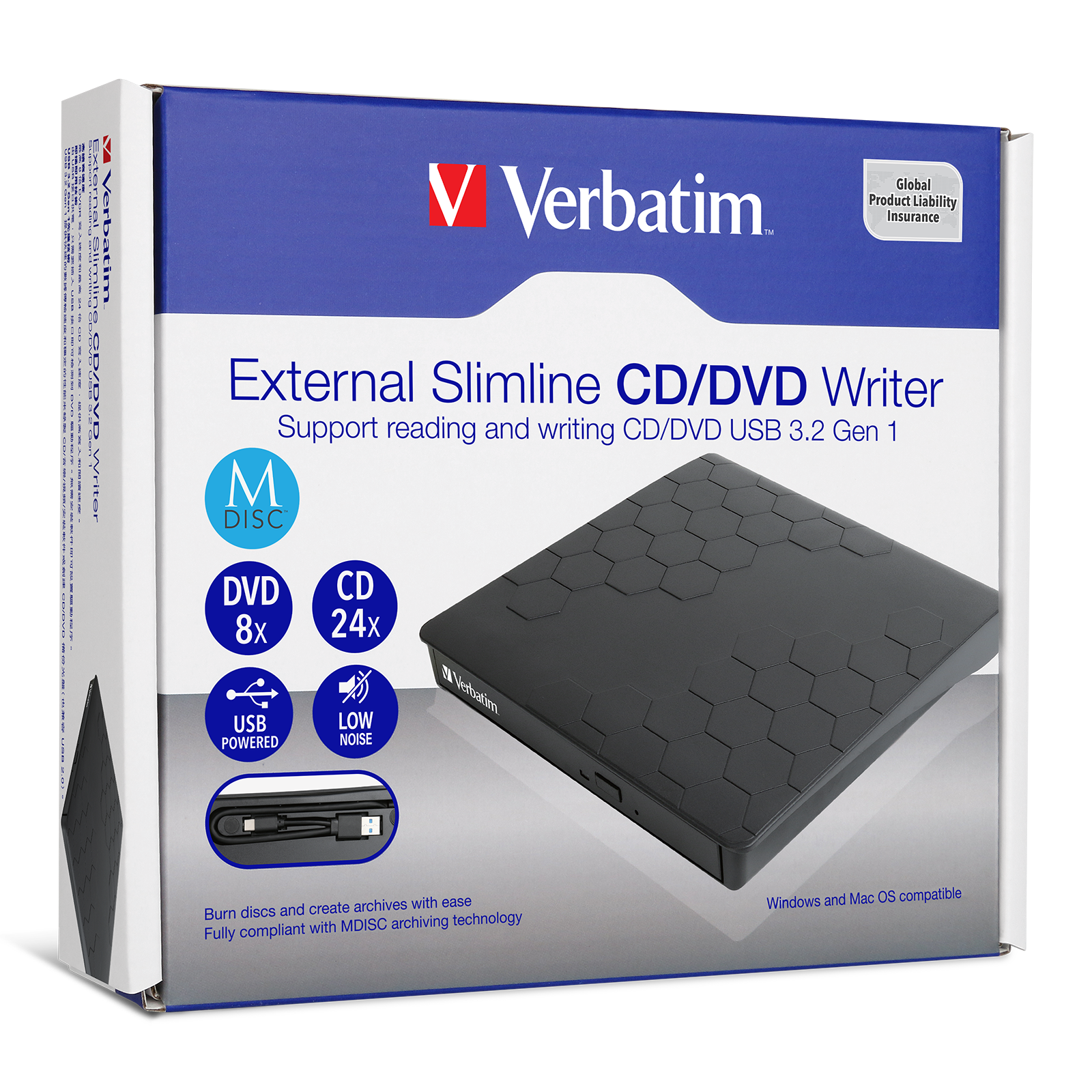 威宝外置光驱DVD外置刻录机USB3.0/Type-C双接口笔记本移动光驱