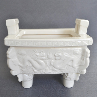 白瓷长方形四足鼎香炉供佛鼎炉家用供奉祖先祠堂祭祀墓前供炉陶瓷