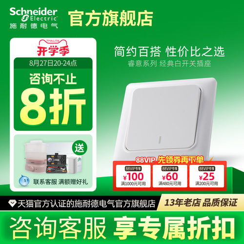 施耐德旗舰店官网五孔开关插座白