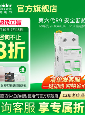 施耐德漏电保护断路器R9 Vigi+ 2P40A63A紧凑型总开关总闸