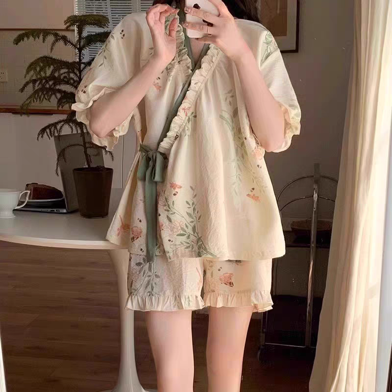2025年新款短袖睡袍吊带睡裙女夏季薄款宽松甜美家居服高级感睡衣