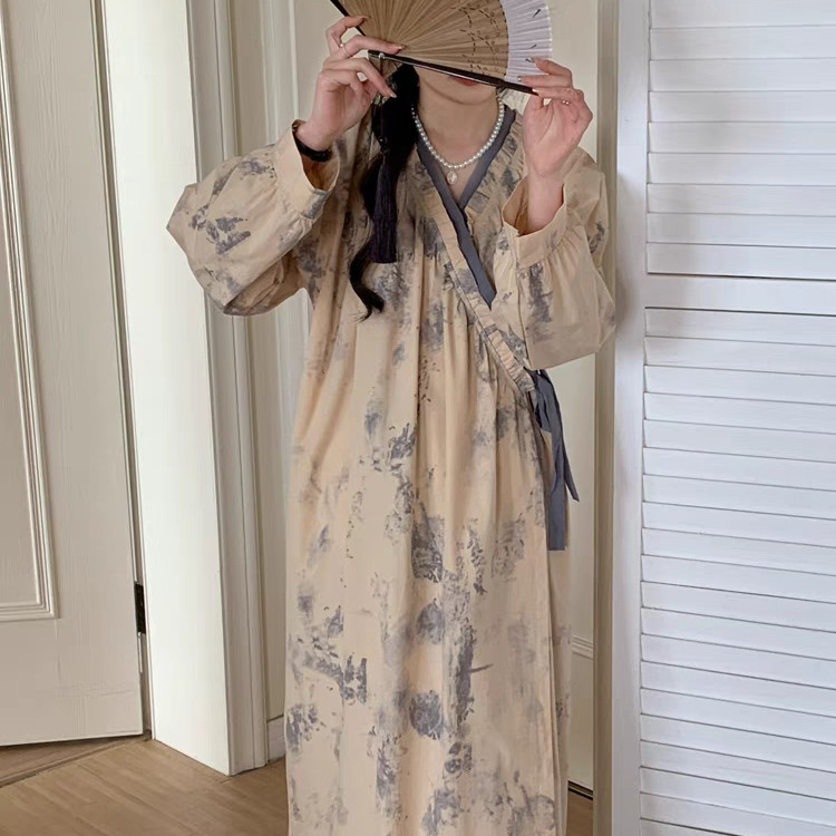 睡衣春秋款女休闲宽松时尚甜美日式长袖睡袍裙家居服可外穿