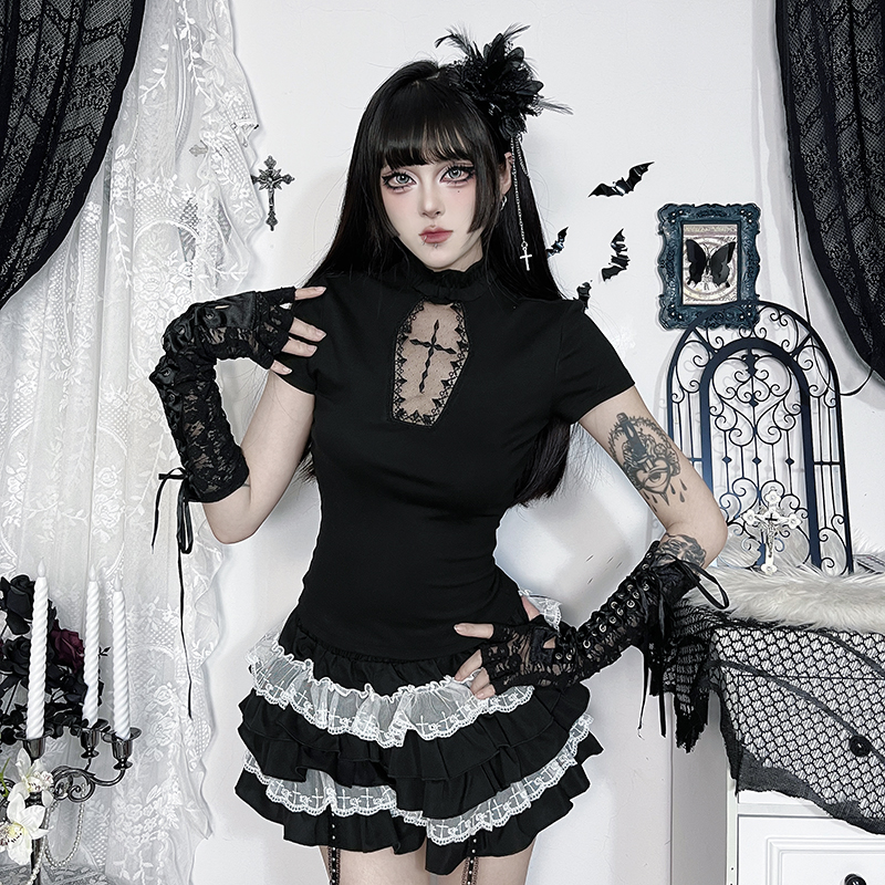 哥特暗黑蕾丝上衣套装女仆cos服
