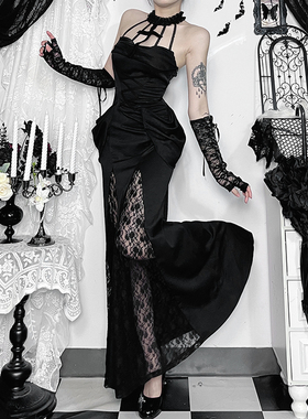 Wannathis哥特暗黑风蕾丝连衣裙御姐穿搭酒吧KTW宴会性感礼服裙子