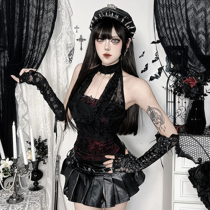 哥特风蕾丝吊带背心女