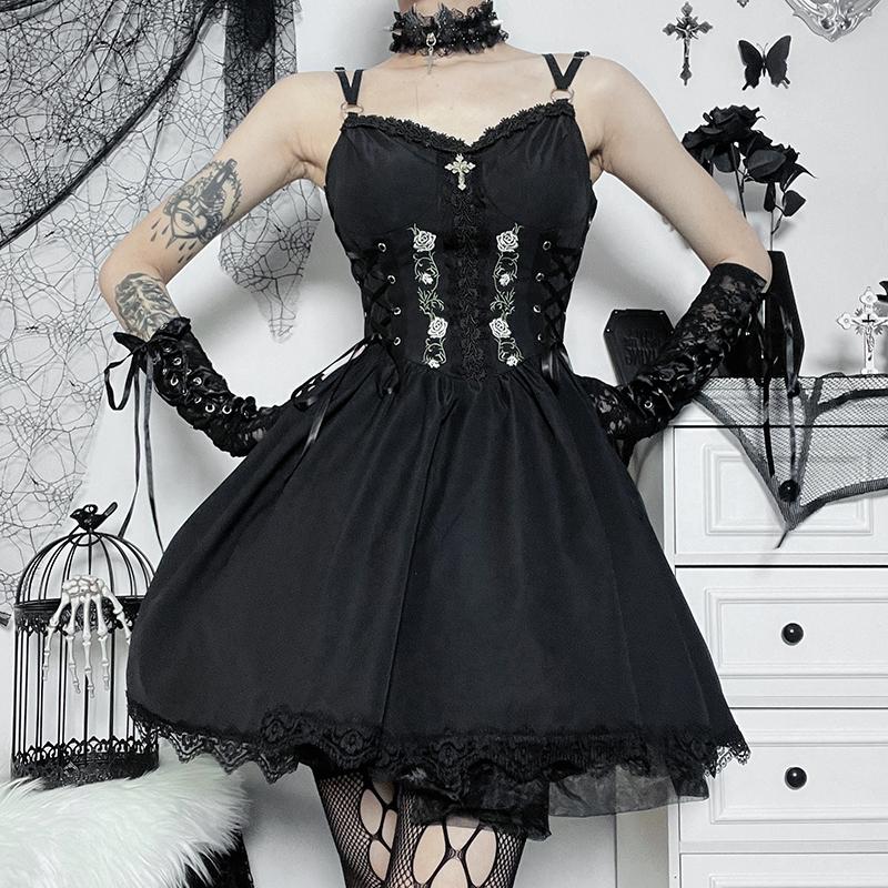 哥特风cosplay服洛丽塔收腰裙子