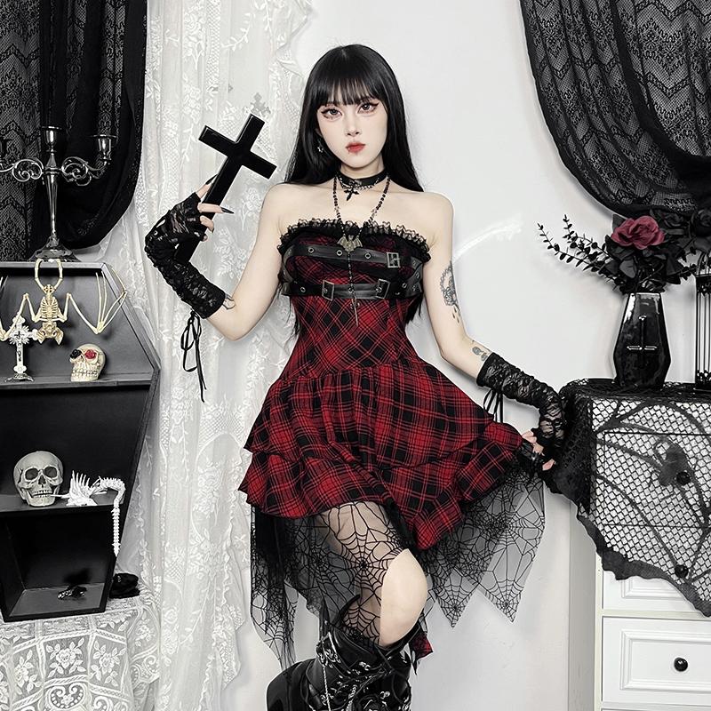红黑连衣裙洛丽塔朋克裙子打歌服