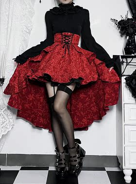 万圣节红色打歌服演唱会半身裙洛丽塔红黑蓬蓬裙中世纪复古辣妹裙