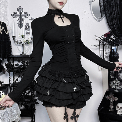 暗黑系哥特风长袖上衣亚文化套装