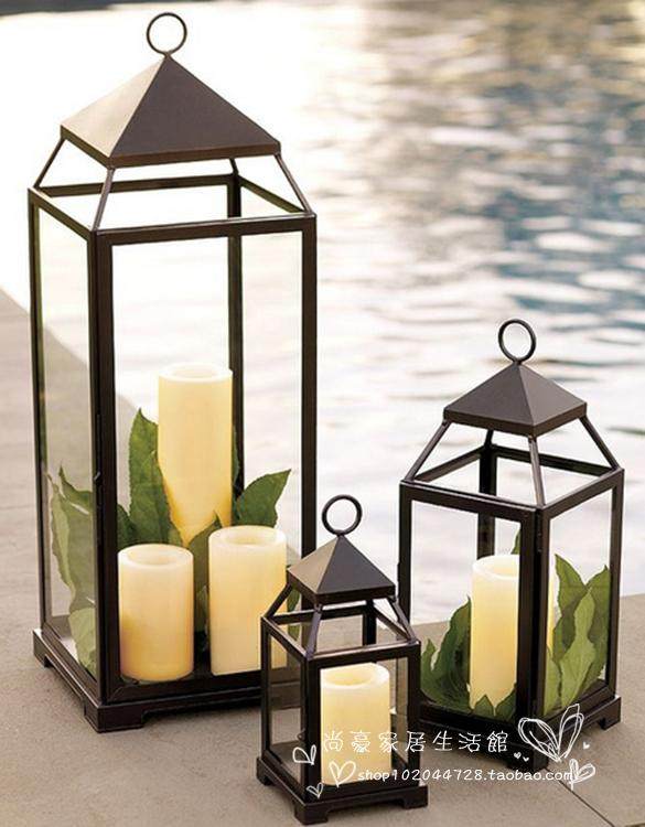 简约现代玻璃铁艺落地马灯风灯烛台 婚庆道具家居装饰摆件