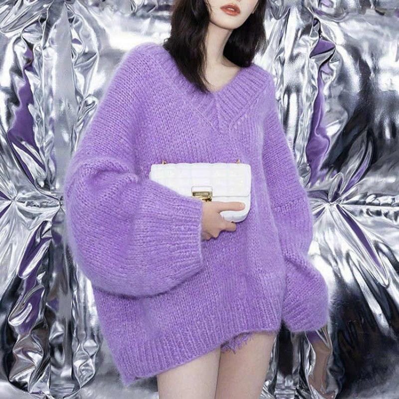秋冬100%羊毛V领加厚女毛衣
