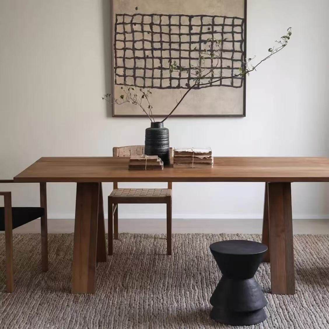 侘寂风实木复古餐桌会议长桌工作台原木风茶桌家用书桌会客桌