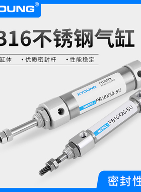XYOUNG气动PB16X50-SU不锈钢迷你气缸PB16X25-SR带磁平尾迷你气缸