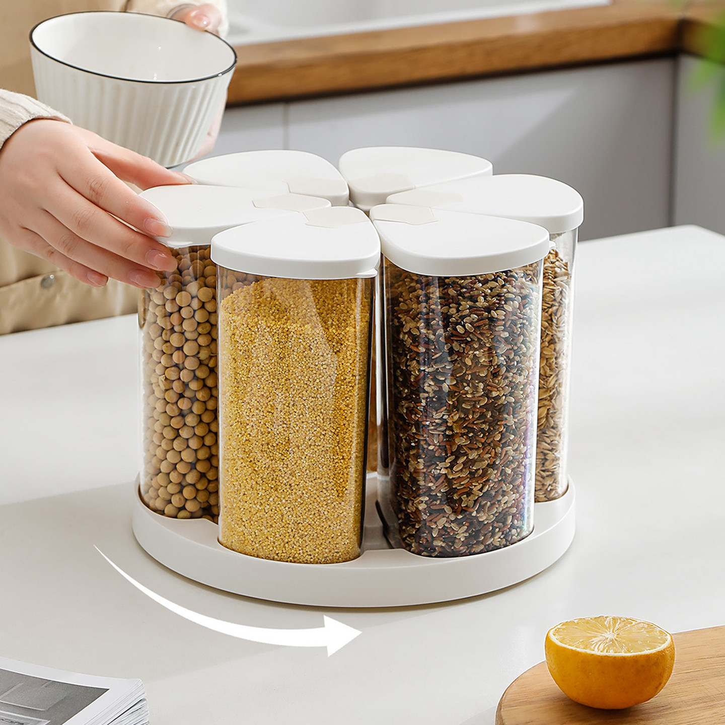 五谷杂粮收纳盒家用食品级防虫防潮旋转米桶豆子面粉储存罐容器