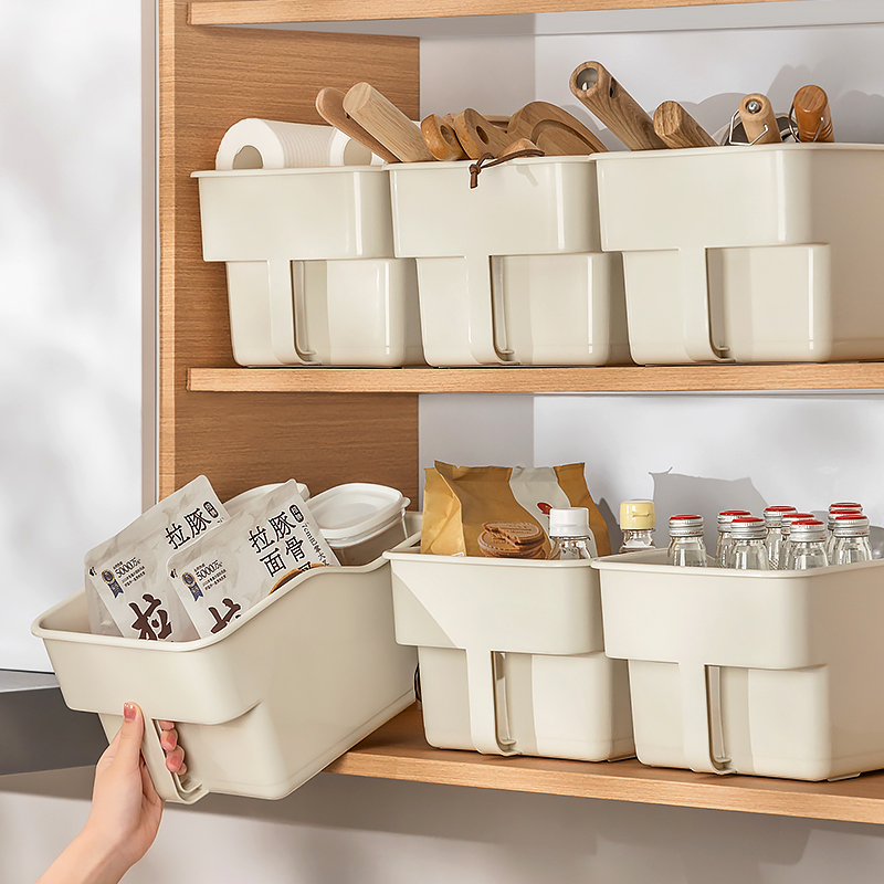 橱柜收纳盒带滑轮把手厨房高处吊柜高柜厨柜收纳盒桌面储物整理盒