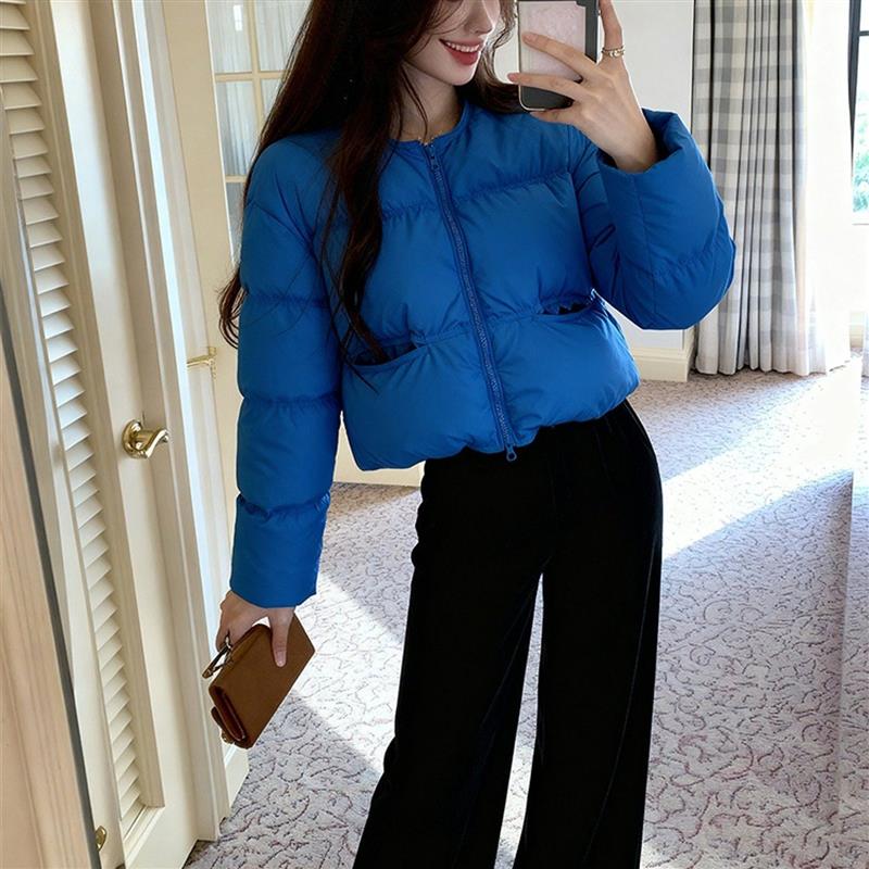 克莱因蓝色短款棉服女款2026新款洋气轻薄小棉袄超好看秋冬厚外套图片