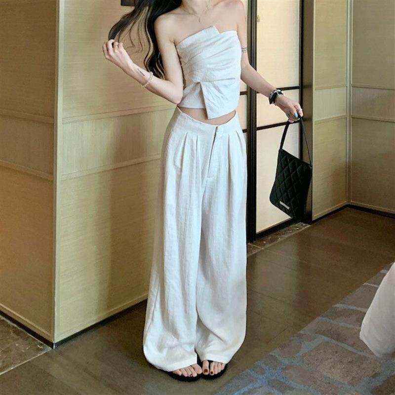 时尚辣妹套装女装2026年夏季时尚不规则气质修身抹胸上衣阔腿裤