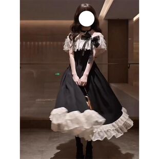 优雅千金风一字肩收腰高级感lolita裙女别致连衣裙洛丽塔长裙子潮