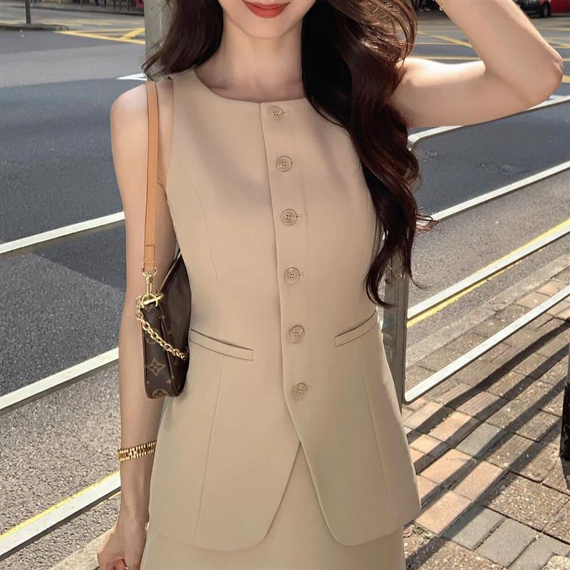 2026夏季精致职场西装马甲背心上衣女A字短裙半身裙气质通勤套装