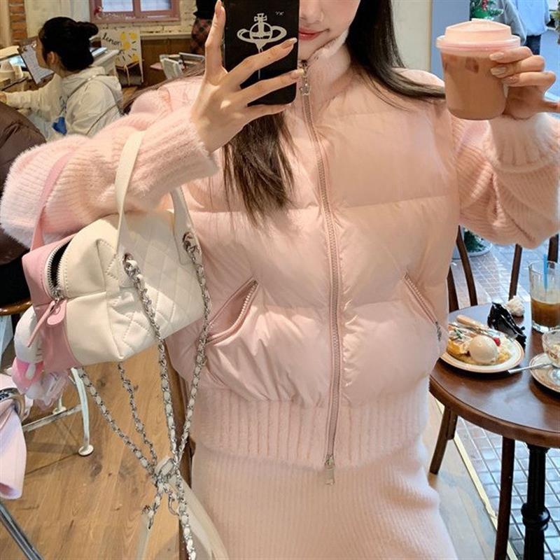 棉服女秋冬季2026年新款超好看百搭爆款小个子拼接毛衣棉服外套